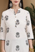 Beige Khadi Cotton Jaipuri Printed Kurti