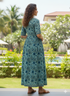 Sea Green Pure Cotton Jaipuri Printed Gown