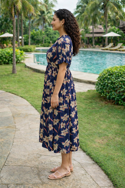 Blue Pure Cotton Floral Printed Gown