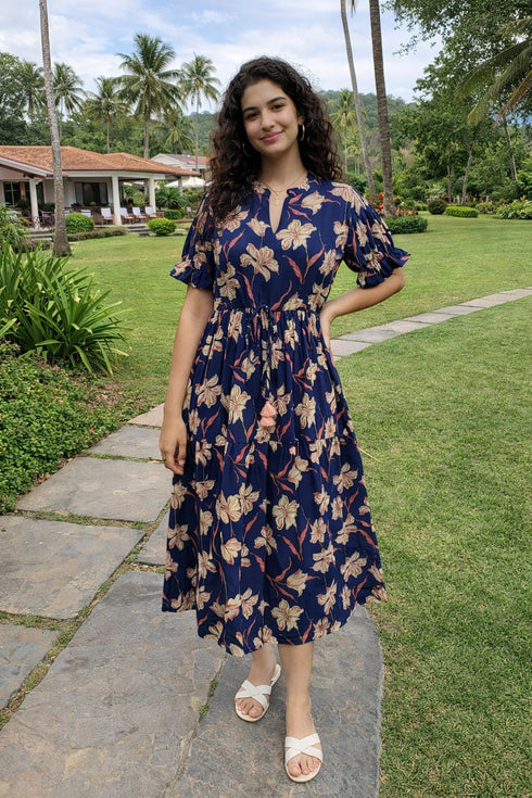 Blue Pure Cotton Floral Printed Gown