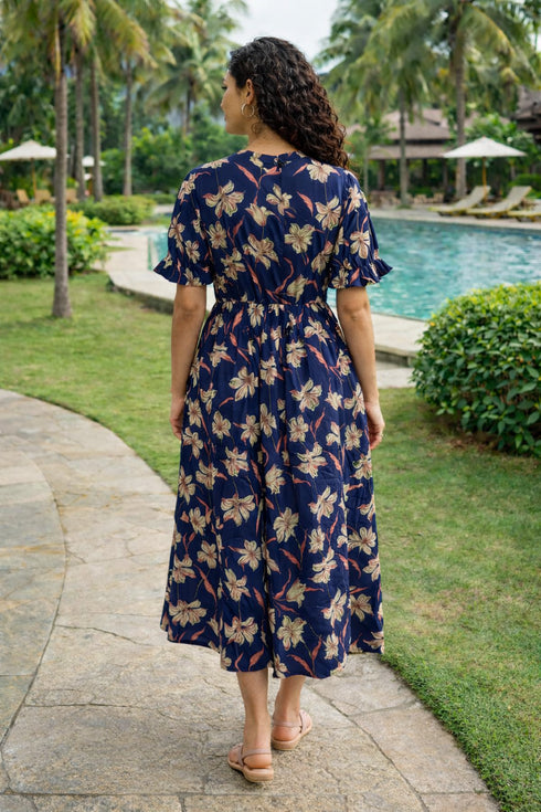 Blue Pure Cotton Floral Printed Gown
