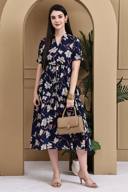 Blue Pure Cotton Floral Printed Gown