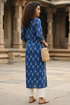 Blue Cotton Jaipuri Floral Printed Kurti