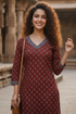 Maroon Cotton Jaipuri Floral Printed Kurti