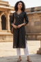 Black Cotton Jaipuri Floral Printed Kurti