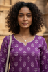 Purple Cotton Jaipuri Floral Printed Kurti