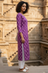 Purple Cotton Jaipuri Floral Printed Kurti