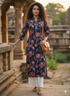 Blue Pure Cotton Jaipuri Floral Printed Kurti