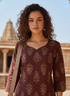 Brown Pure Cotton Jaipuri Floral Printed Kurti
