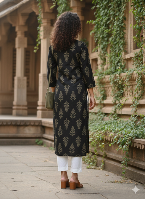 Bottle Green Pure Cotton Jaipuri Floral Printed Kurti