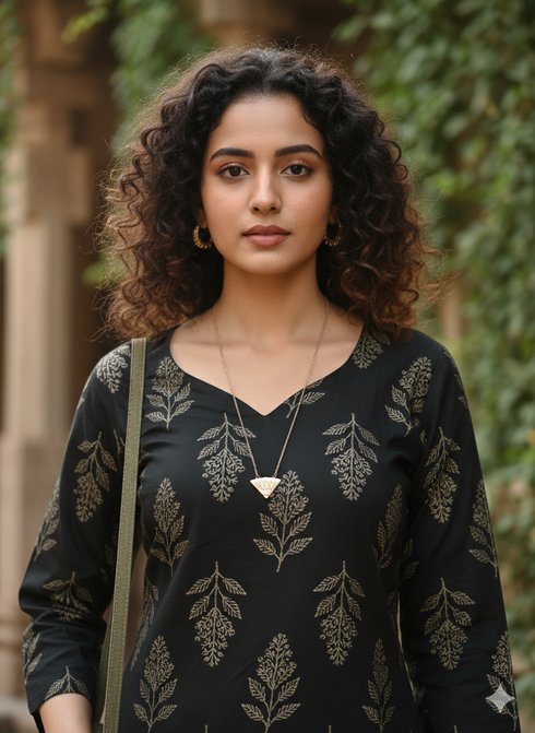 Bottle Green Pure Cotton Jaipuri Floral Printed Kurti