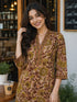 Peach & Brown Pure Cotton Floral Printed Kurti