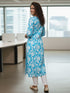 Turquoise Pure Cotton Floral Printed Kurti