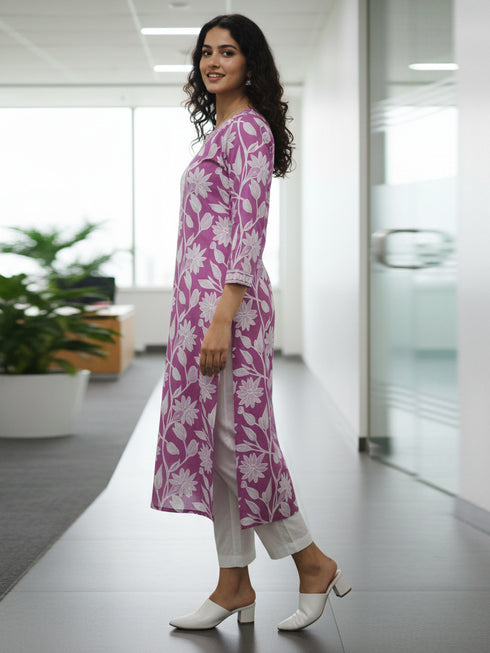 Pink Pure Cotton Floral Printed Kurti