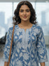 Sky Blue Pure Cotton Floral Printed Kurti