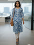 Sky Blue Pure Cotton Floral Printed Kurti