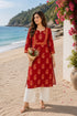 Maroon Pure Cotton Floral Printed Kurti
