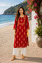 Maroon Pure Cotton Floral Printed Kurti