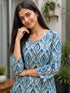 Blue & Beige Pure Cotton Floral Printed Kurti