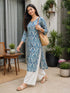 Blue & Beige Pure Cotton Floral Printed Kurti