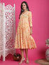 Cream & Orange Pure Cotton Floral Printed Western Dress