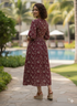 Wine & White Pure Cotton Foil Printed Western Dress