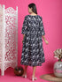 Black & White Pure Cotton Floral Printed Western Dress