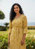 Lime Yellow Pure Cotton Foil Printed Western Dress