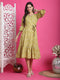 Lime Yellow Pure Cotton Foil Printed Western Dress