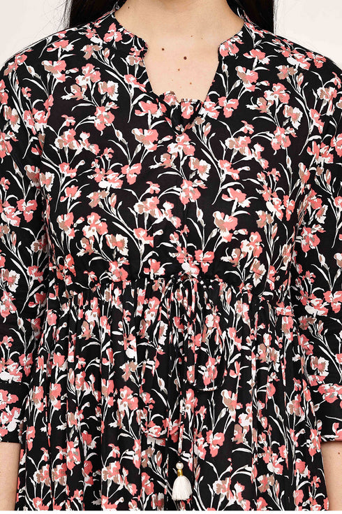 Midnight Blossom Elegance Jaipuri Printed Western Dress