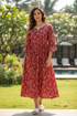 Crimson Floral Charm Jaipuri Printed Western Dress
