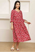 Crimson Floral Charm Jaipuri Printed Western Dress