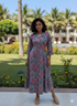Serene Grey Floral Jaipuri Printed Western Dress