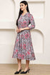 Serene Grey Floral Jaipuri Printed Western Dress