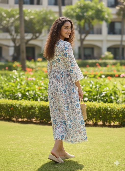 Springtime Serenade Jaipuri Printed Western Dress