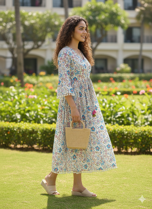 Springtime Serenade Jaipuri Printed Western Dress