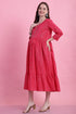 Pink Cotton Zari Lining Maternity Gown with Zipper for Women for Pre & Post Pregnancy & Easy Breastfeeding