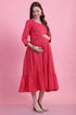 Pink Cotton Zari Lining Maternity Gown with Zipper for Women for Pre & Post Pregnancy & Easy Breastfeeding