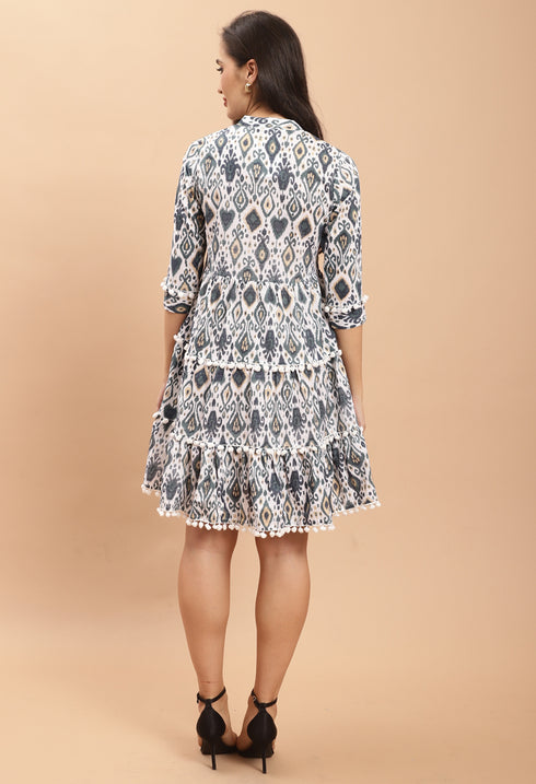 White Pure Cambric Cotton Jaipuri Printed Dress