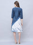 Blue & White Pure Cotton Tie-Dye Shibori Printed Western Dress