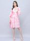 Pink & White Pure Cotton Tie-Dye Shibori Printed Western Dress