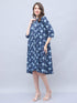 Navy Blue Pure Cotton Floral Printed Western Dress