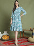 Women's Blue Pure Cotton Jaipuri Printed Western Dress