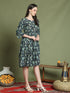 Women's Navy Pure Cotton Jaipuri Printed Western Dress