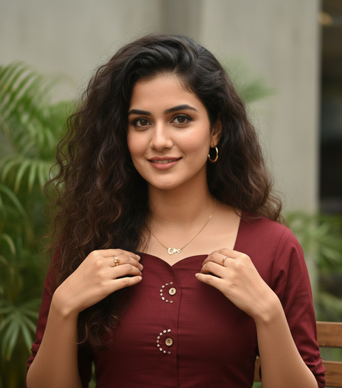 Maroon Cotton Solid Western Dress