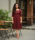 Maroon Cotton Solid Western Dress