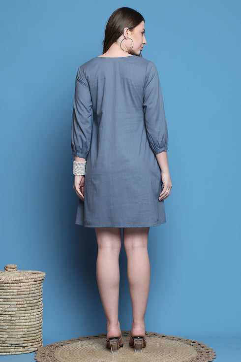 Grey Cotton Solid Western Dress