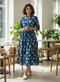 Blue Pure Cotton Jaipuri Printed Western Dress