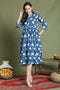 Blue Pure Cotton Jaipuri Printed Western Dress