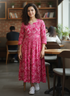 Pink Pure Cotton Jaipuri Printed Western Dress